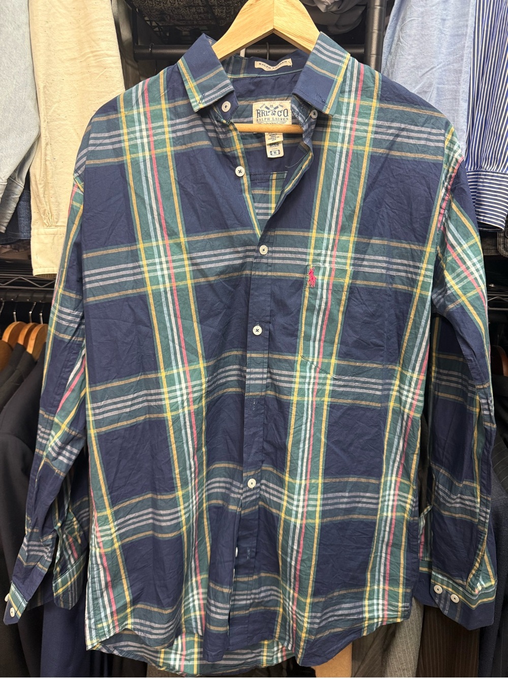 Ralph Lauren Double RL Navy Green Plaid Button-Down Shirt